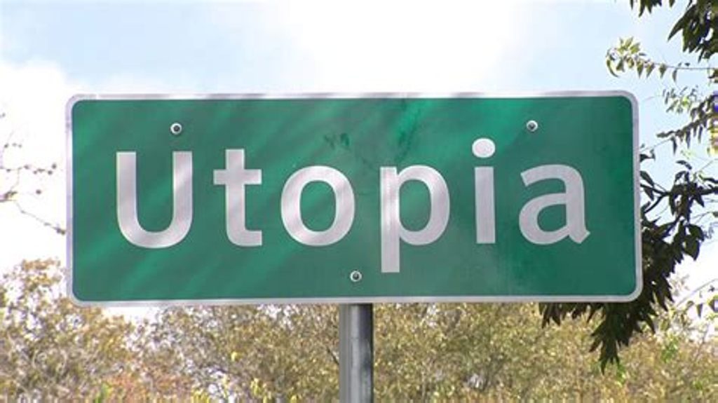 Yvancos Abogados. Afectados Gowex. Foto de un cartel de población llamada Utopia.