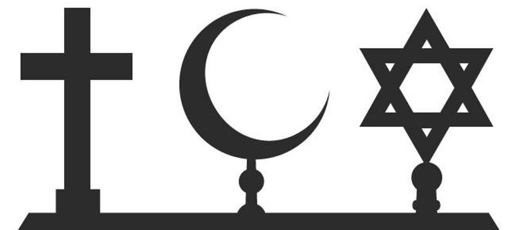 Cláusula suelo. Yvancos Abogados. Dibujo de los símbolos de las religiones crisitiana, musulmana y judía (una cruz, una media luna y una estrella de 6 puntas)